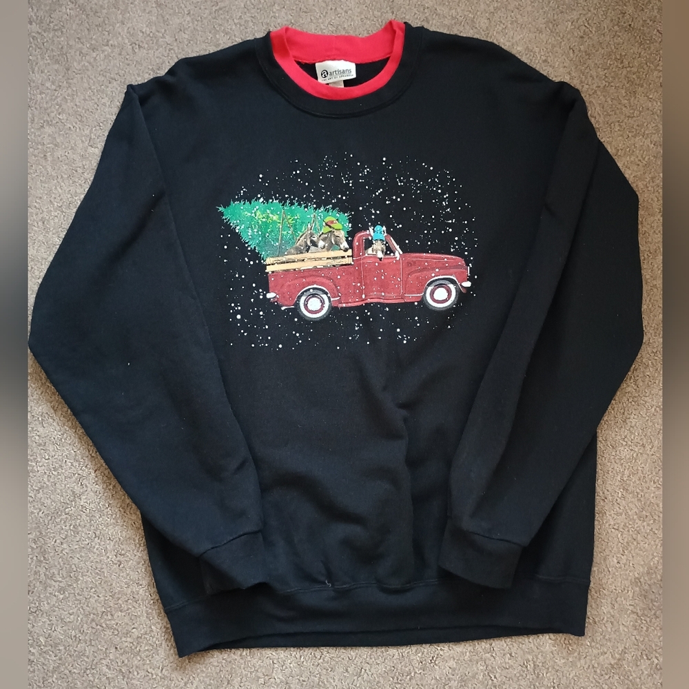 Donkey & Red Truck Christmas Sweater Adult Size Large